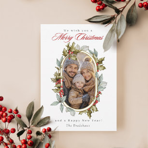 Elegante Weihnachtskarte mit ovalem Stechpalmenmot Feiertagskarte