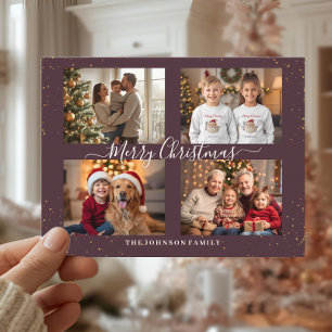 Elegante Weihnachtskarte mit vier Fotos Feiertagspostkarte
