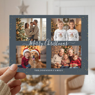 Elegante Weihnachtskarte mit vier Fotos Feiertagspostkarte