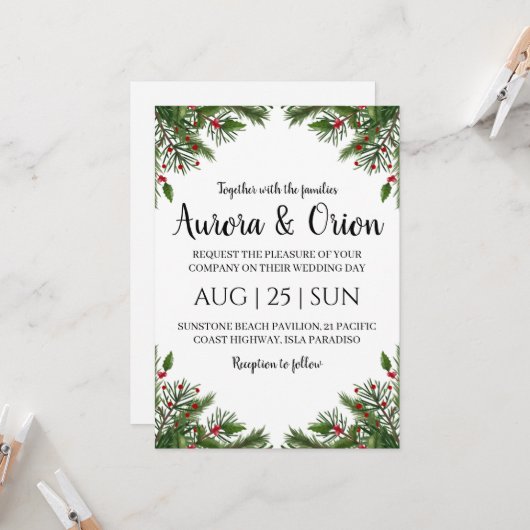 elegante Weihnachtskarten Einladung (Vorderseite/Rückseite Beispiel)