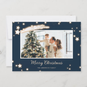 Elegante Weihnachtskarten mit blauen Sternen und F Feiertagskarte