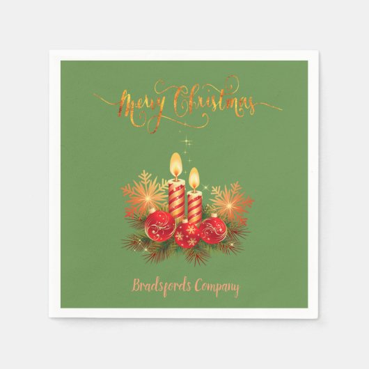 Elegante Weihnachtskerzen, Baumzweige, Bälle Serviette (Vorderseite)
