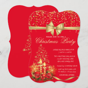 Elegante Weihnachtskerzen, roter Firmenparty-Baum  Einladung