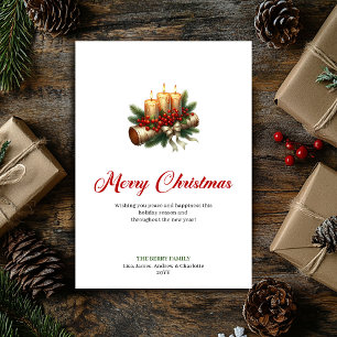 Elegante Weihnachtskerzen rustikale Holzstammkarte Feiertagskarte
