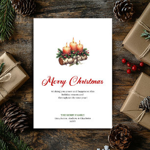Elegante Weihnachtskerzen Tannen Kranz Stechpalmen Feiertagskarte