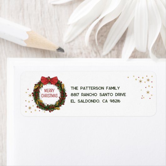 Elegante Weihnachtskranz-Rücksendeadressen-Aufkleb (Insitu)