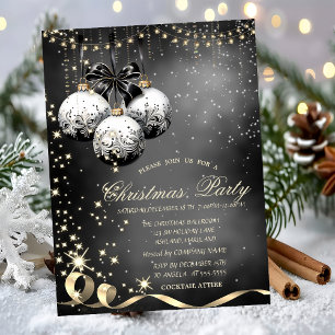 Elegante Weihnachtskugeln funkeln Weihnachtsfeier Einladung