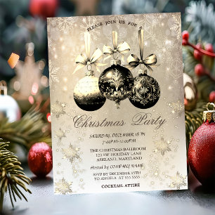 Elegante Weihnachtskugeln Schneeflocken Gold Einladung