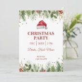 Elegante Weihnachtsmannmütze Weihnachts-Einladung Einladung (Stehend Vorderseite)
