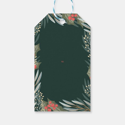 Elegante Weihnachtsmarken in den Winterblättern Geschenkanhänger (Rückseite)
