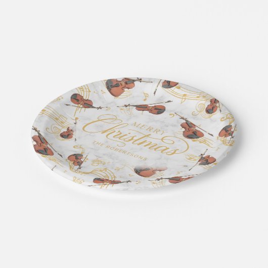 Elegante Weihnachtsmusik Violin Pappteller (Schrägansicht)