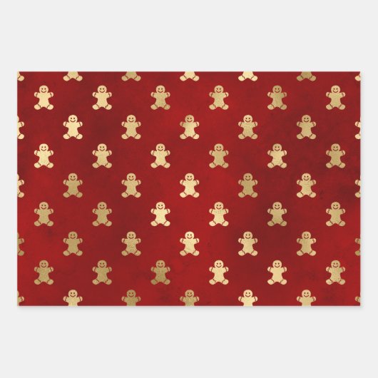 Elegante Weihnachtsmuster in Rot und Gold Geschenkpapier Set (Vorderseite 2)