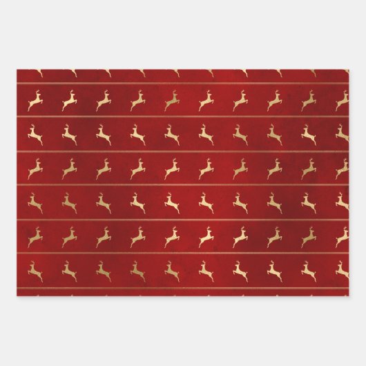 Elegante Weihnachtsmuster in Rot und Gold Geschenkpapier Set (Vorderseite)