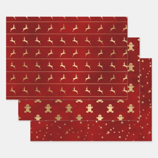 Elegante Weihnachtsmuster in Rot und Gold Geschenkpapier Set (Set)