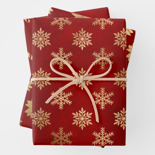 Elegante Weihnachtsmuster in Rot und Gold Geschenkpapier Set (Beispiel)