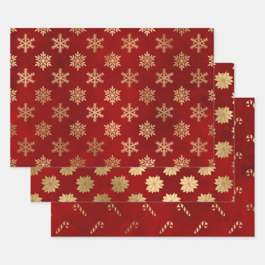 Elegante Weihnachtsmuster in Rot und Gold Geschenkpapier Set (Set)