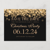 Elegante WeihnachtsParty-Save the Date Goldlichter Ankündigungspostkarte (Vorderseite)