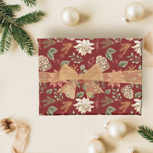 Elegante Weihnachtspoinsettie  Geschenkpapier