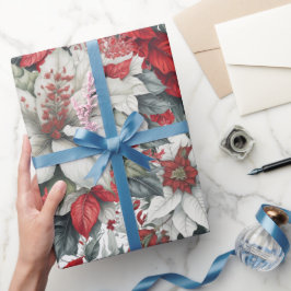 Elegante Weihnachtspoinsettien  Geschenkpapier