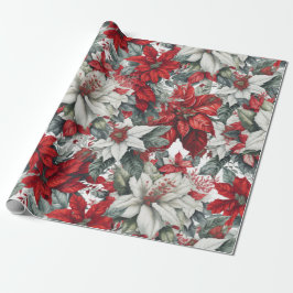 Elegante Weihnachtspoinsettien  Geschenkpapier