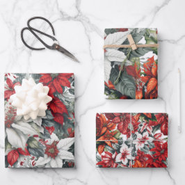 Elegante Weihnachtspoinsettien  Geschenkpapier Set