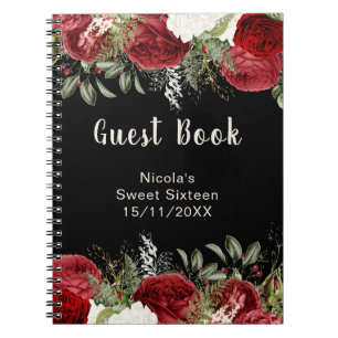 Elegante Weihnachtsrote Blumen Sweet Sixteen Gäste Notizblock