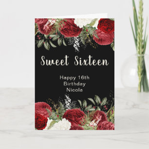 Elegante Weihnachtsrote Blumen Sweet Sixteen Karte