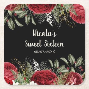 Elegante Weihnachtsrote Blumen Sweet Sixteen Rechteckiger Pappuntersetzer