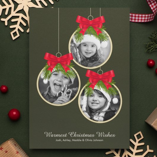 Elegante Weihnachtsschmuck Drei Foto Feiertagskarte