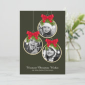 Elegante Weihnachtsschmuck Drei Foto Feiertagskarte (Stehend Vorderseite)