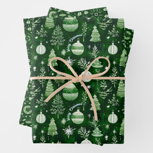 Elegante Weihnachtsschmuck & Mandala Muster Grün Geschenkpapier Set (Beispiel)
