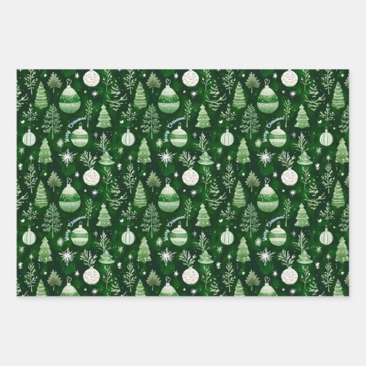 Elegante Weihnachtsschmuck & Mandala Muster Grün Geschenkpapier Set (Vorderseite)