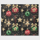 Elegante Weihnachtsschmuck und Goldene Sterne Geschenkpapier (Flach)