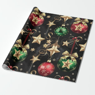 Elegante Weihnachtsschmuck und Goldene Sterne Geschenkpapier