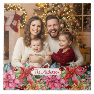 Elegante Weihnachtsstern-Blumen-Personalisierte Fo Fliese