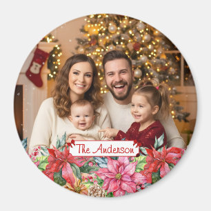 Elegante Weihnachtsstern-Blumenrand-Foto-Magnet Magnet