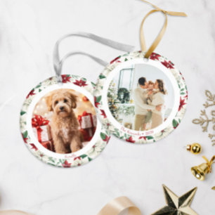 Elegante Weihnachtsstern Zwei-Fotos Weihnachtsschm Keramik Ornament