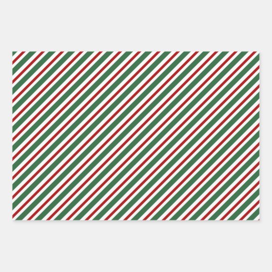 Elegante Weihnachtsstreifen Muster Rot Grün Weiß Geschenkpapier Set (Vorderseite)