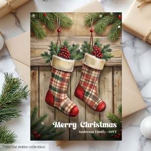 Elegante Weihnachtsstrumpf rustikale Stechpalmenbe Feiertagskarte
