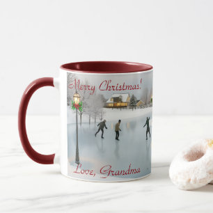 Elegante Weihnachtsszene mit Eisläufern Tasse