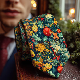 Elegante Weihnachtstanne und Poinsettien-Botanik Krawatte