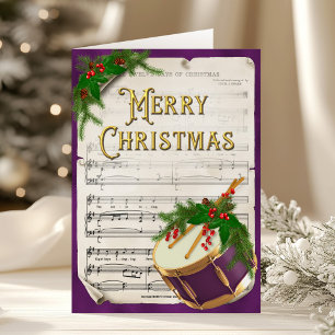 Elegante Weihnachtstrommel Vintage Notenblatt Feiertagskarte