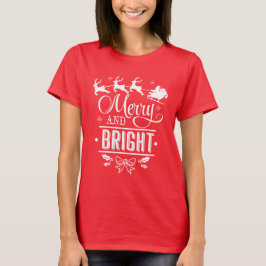 Elegante Weihnachtstypografie "Merry and Bright" T-Shirt