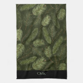 Elegante Weihnachtszweige auf Schwarz mit Monogram Geschirrtuch (Vertikal)