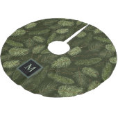 Elegante Weihnachtszweige auf Schwarz mit Monogram Polyester Weihnachtsbaumdecke (Schrägansicht)