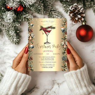 Elegante Wein Tannenzapfen Glocken Weihnachtsstern Einladung