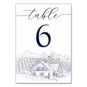 Elegante Weinberg-Illustration Destination Hochzei Tischnummer