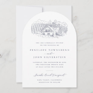 Elegante Weinberg-Illustration Hochzeitsziel Einladung
