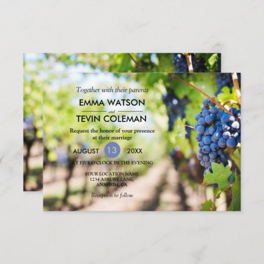 Elegante Weine und Weintrauben Hochzeitskarte Einladung (Vorne/Hinten)