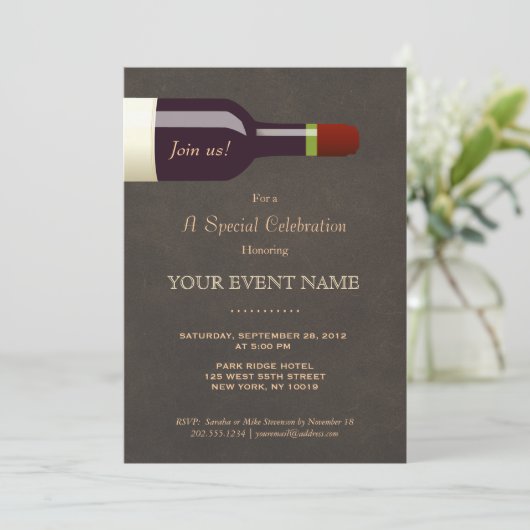 Elegante Weinflasche, Party der Weinverkostung Einladung (Stehend Vorderseite)